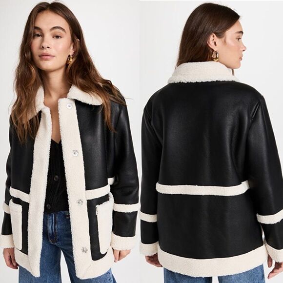 AVEC LES FILLES Faux Shearling Jacket In Tan Size Large